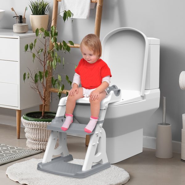 FEBFOXS Potty Training Seat, Toddler Toilet Seat for Kids Boys Girls, 2 in 1 Potty Training Toilet with Splash Guard, Anti-Slip Pad, Step Stool and Safety Handles (Grey) - Image 4