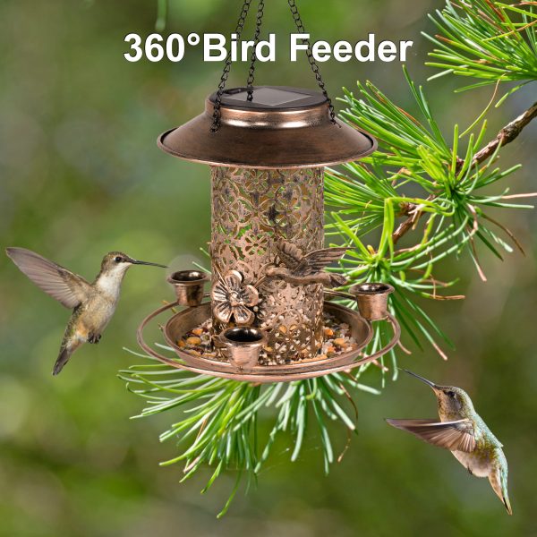 Solar Bird Feeder for Outdoors Hanging Metal Wild Bird Feeder for Solar Garden Lantern with Hook - 图片 4