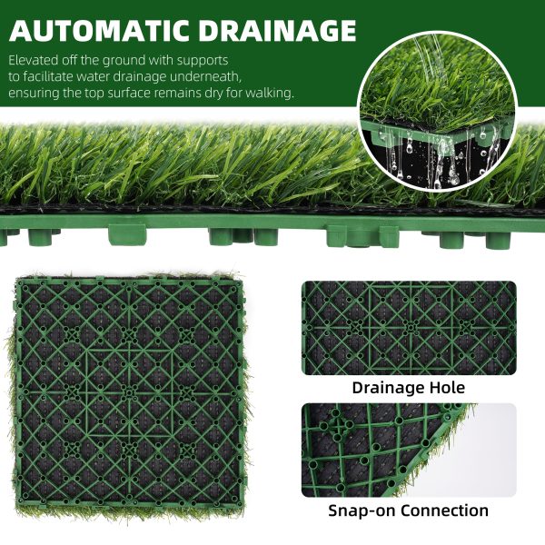 Artificial Grass Tiles Interlocking Turf Deck Set 12 Pack - 12"x12" Artificial Grass Self-draining Mat Flooring Decor Pad for Dog Pet Indoor Outdoor - 图片 6