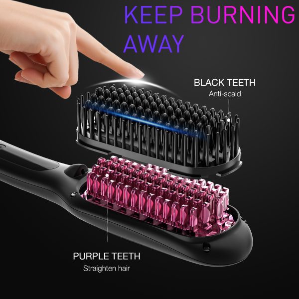 Hair Straightener Brush, NEXPURE Ion Straightening Brush, 20s Fast Heating & Anti-Scald, Ceramic Coated, Black - KR005 - Image 3