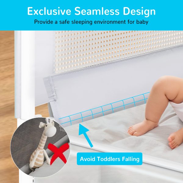 FEBFOXS 59" Toddler Bed Rails, Bed Rail for Toddlers, 30 Levels of Height Adjustment Baby Bed Rail Guard, Foldable Safety Baby Crib Rail for Children (Grey, 1 Side) - 图片 6