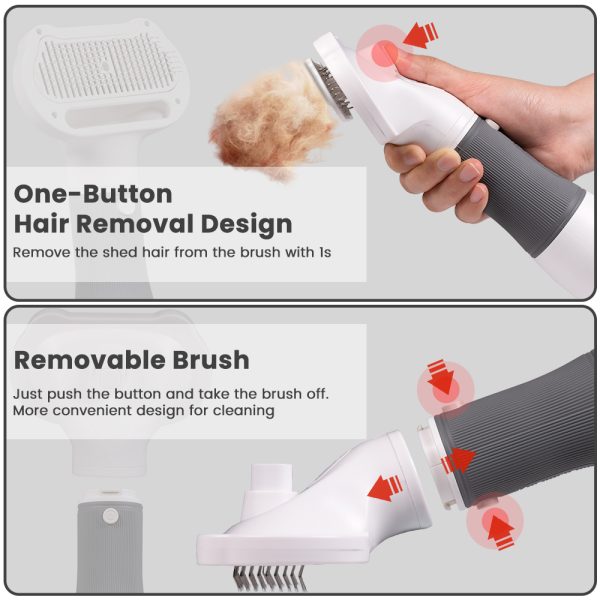 Pet Hair Dryer, 2 in 1 Dog Blow Dryer Pet Dryers Grooming with Slicker Brush with 2 Temperatures Settings, White - 图片 4