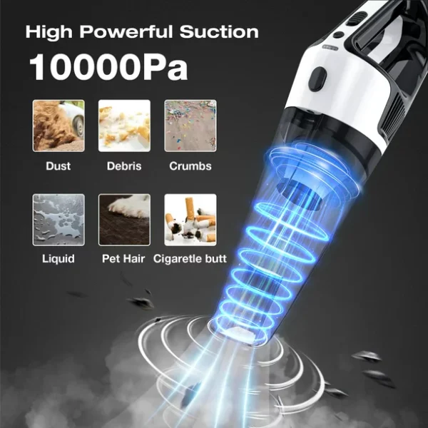 Direct Cordless Handheld Vacuum, 10KPA Wet and Dry Vacuum Cleaner for Home and Car, 12.8V-5C Powerful Suction, Ultra-Lightweight, Quick Charge, Black - Image 3