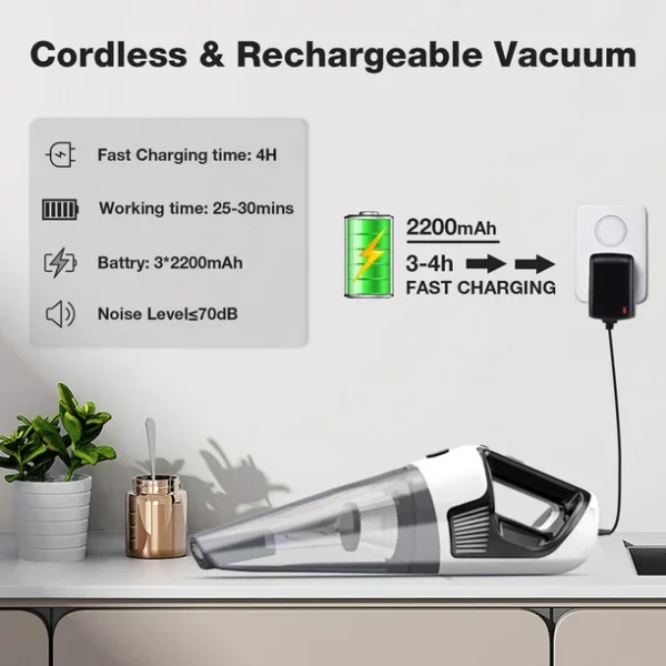 Direct Cordless Handheld Vacuum, 10KPA Wet and Dry Vacuum Cleaner for Home and Car, 12.8V-5C Powerful Suction, Ultra-Lightweight, Quick Charge, Black - Image 4