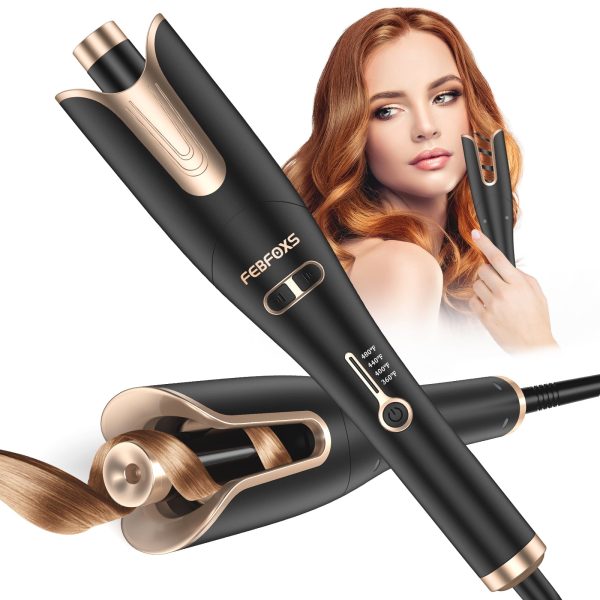 Febfoxs Curling Irons,Curling Iron Professional with 1" Large Rotating Barrel & 4 Temps,Salon Curl Hair,30S Fast Heating,Curly, Styling,Gold