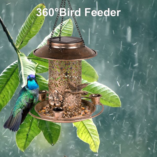 Solar Bird Feeder for Outdoors Hanging Metal Wild Bird Feeder for Solar Garden Lantern with Hook - 图片 5
