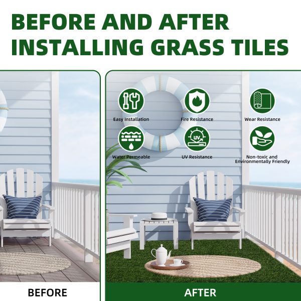 Artificial Grass Tiles Interlocking Turf Deck Set 12 Pack - 12"x12" Artificial Grass Self-draining Mat Flooring Decor Pad for Dog Pet Indoor Outdoor - 图片 5