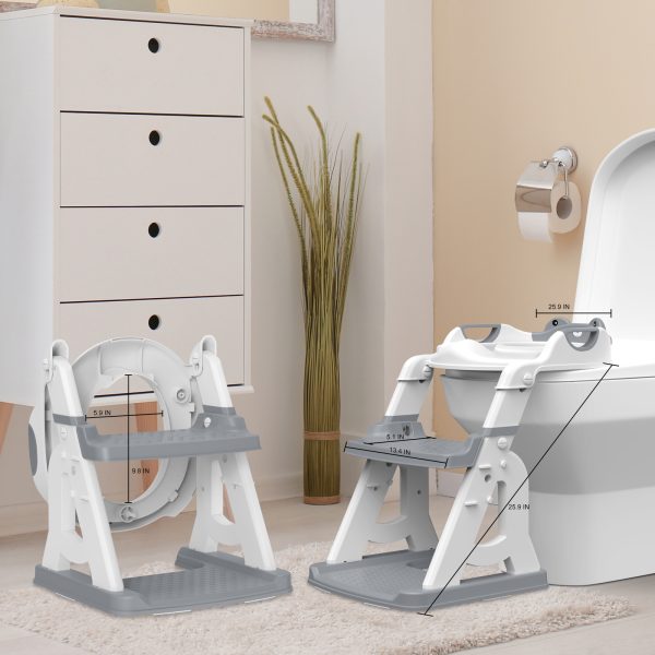 FEBFOXS Potty Training Seat, Toddler Toilet Seat for Kids Boys Girls, 2 in 1 Potty Training Toilet with Splash Guard, Anti-Slip Pad, Step Stool and Safety Handles (Grey) - Image 5