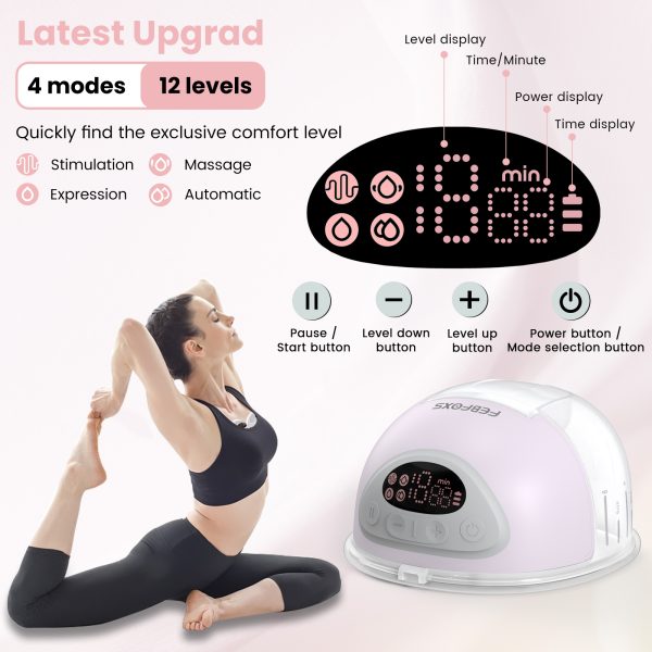 FEBFOXS Double Breast Pump, 2Pcs Hands-Free Breast Pump with 4 Mode & 12 Levels, Electric Wearable Pumps with Gift Box & 17/19/21mm Flanges, Low Noise Painless Leak-Proof Design - 图片 5