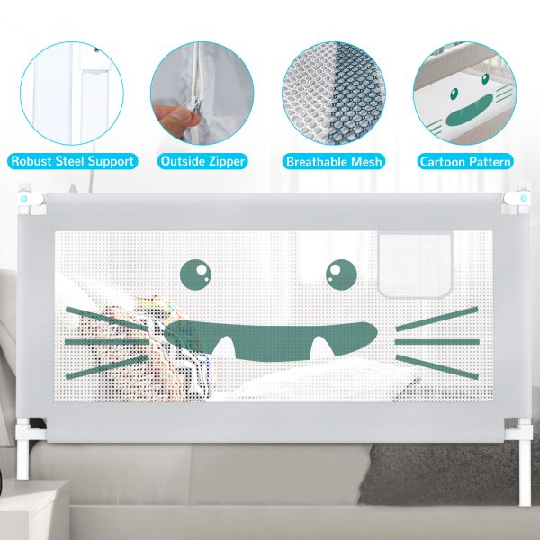 FEBFOXS 59" Toddler Bed Rails, Bed Rail for Toddlers, 30 Levels of Height Adjustment Baby Bed Rail Guard, Foldable Safety Baby Crib Rail for Children (Grey, 1 Side) - 图片 5