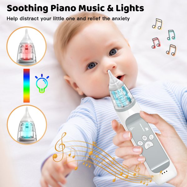 FEBFOXS Baby Nasal Aspirator, Baby Nose Sucker, Electric Nose Aspirator for Toddler, Automatic Baby Nose Cleaner with 3 Suction Level & Music & Light, White - 图片 6