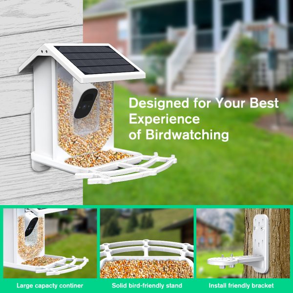 Smart Bird Feeder with Camera, ZUPOX Outdoor Bird Camera with 1080P HD, APP Notifications, with Wifi Connection & Solar Panel, White - 图片 5