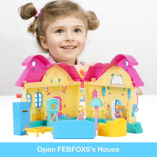 FEBFOXS Dollhouse Playset, Equipped with Dolls Figures and a Pet, Toy Gift 3 - 8 Years Old - 图片 4