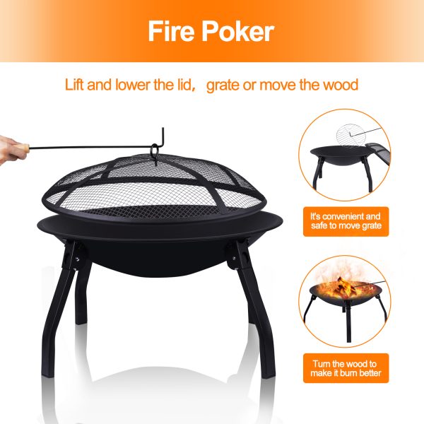 Fire Pits for Outside, 22 inch Foldable Fire Pit Wood Burning Outdoor Steel Firepit with Spark Screen and Poker for Campfire Patio Backyard Garden Picnic - 图片 3