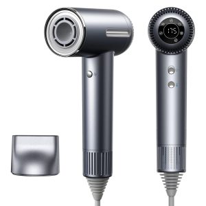 Direct Hair Dryer, High Speed Hair Blow Dryer with Magnetic Nozzle, Ionic Hairdryer with Brushless Motor & HD Display for Home, Travel, Self Cleaning, Black