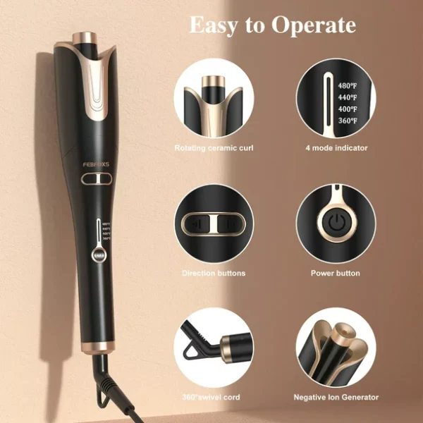 Direct Curling Irons,Curling Iron Professional with 2" Large Rotating Barrel & 4 Temps,Salon Curl Hair,30S Fast Heating,Gold - Image 6