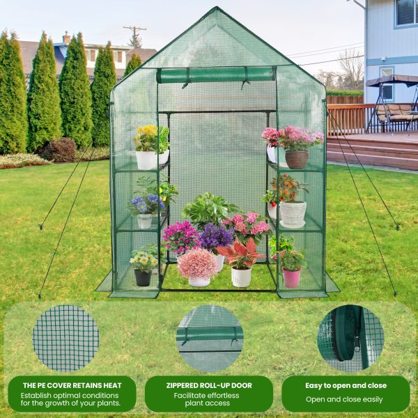 Greenhouse for Outdoors with Mesh Side Windows, 3 Tiers 4 Shelves Small Walk-In Green House Plant Stands Plastic PE Cover Outside Portable Warm House for Seedling Flowers Growing - 图片 4