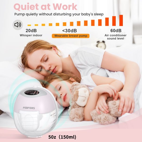 FEBFOXS Double Breast Pump, 2Pcs Hands-Free Breast Pump with 4 Mode & 12 Levels, Electric Wearable Pumps with Gift Box & 17/19/21mm Flanges, Low Noise Painless Leak-Proof Design - 图片 4