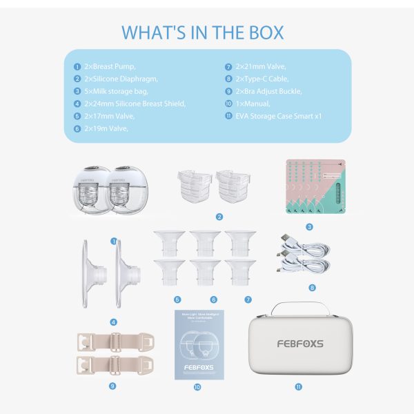 FEBFOXS Double Wearable Breast Pump, Hands-Free Portable Breast Pump with 4 Mode & 12 Levels, Electric Silent Breast feeding Breast Pump for Work and Outdoor, 17/19/21mm Flanges - Image 5