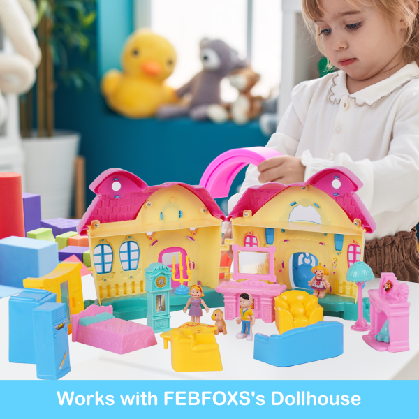 FEBFOXS Dollhouse Playset, Equipped with Dolls Figures and a Pet, Toy Gift 3 - 8 Years Old - 图片 3