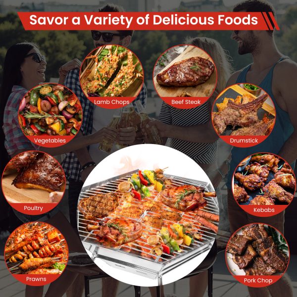 Charcoal Barbecue Grill, Folding Portable BBQ Grill, Stainless Steel Charcoal Stove for Home Party Outdoor - 图片 4