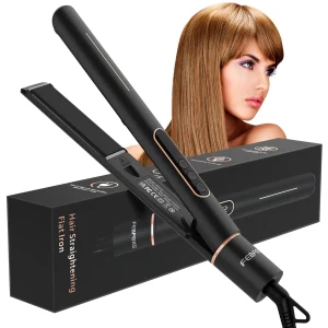 Febfoxs Professional Flat Iron 2 in 1 Hair Straightener & Curling Iron Styling Tool,5s Fast Heat 1" Ceramic Flat Iron,Adjustable Temp,LED Display,Black