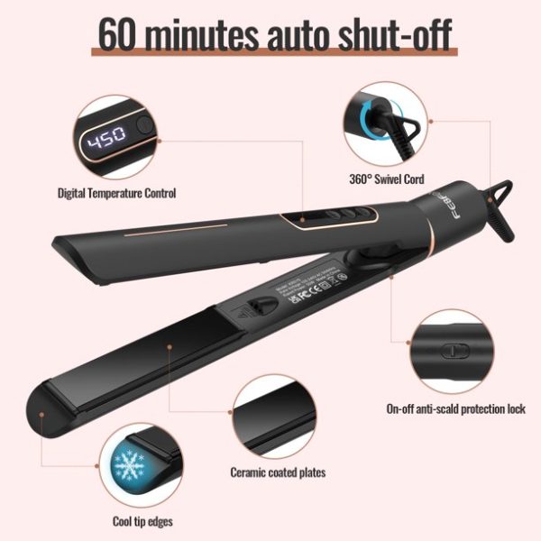Febfoxs Professional Flat Iron 2 in 1 Hair Straightener & Curling Iron Styling Tool,5s Fast Heat 1" Ceramic Flat Iron,Adjustable Temp,LED Display,Black - Image 7