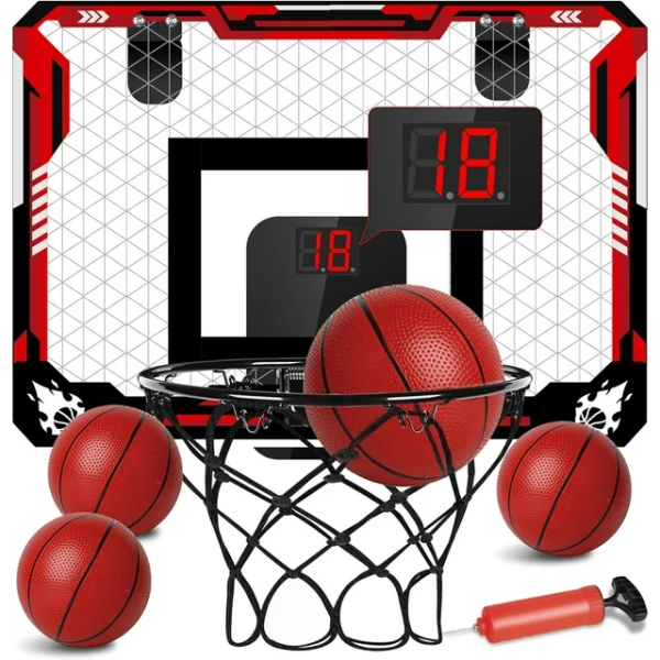 Indoor Basketball Hoop for Kids, Indoor Over The Door Mini Basketball Hoops, LED Light Mini Hoop with Electronic Scoreboard, Birthday Toys Gifts for 5 6 7 8 9 10 11 12+ Year Old Boys