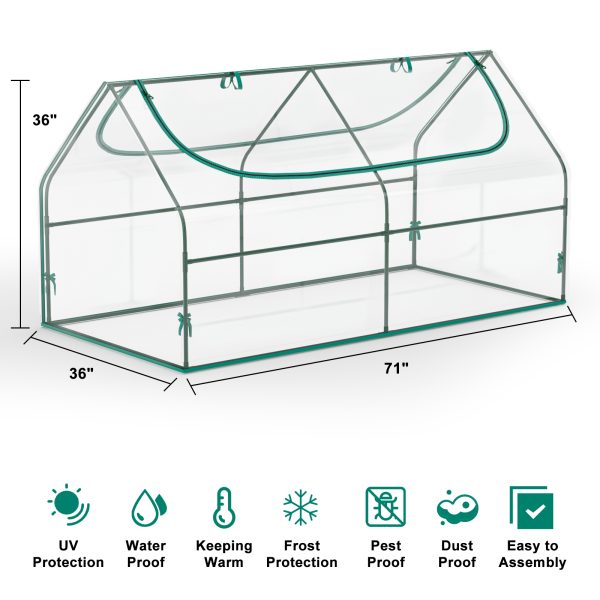 Mini Greenhouse, Portable Green House for Outdoor Indoor with PVC Cover, Roll-Up Zipper Doors, Waterproof & UV Protected for Garden Patio Backyard, 71" x 36" x 36" - Image 3