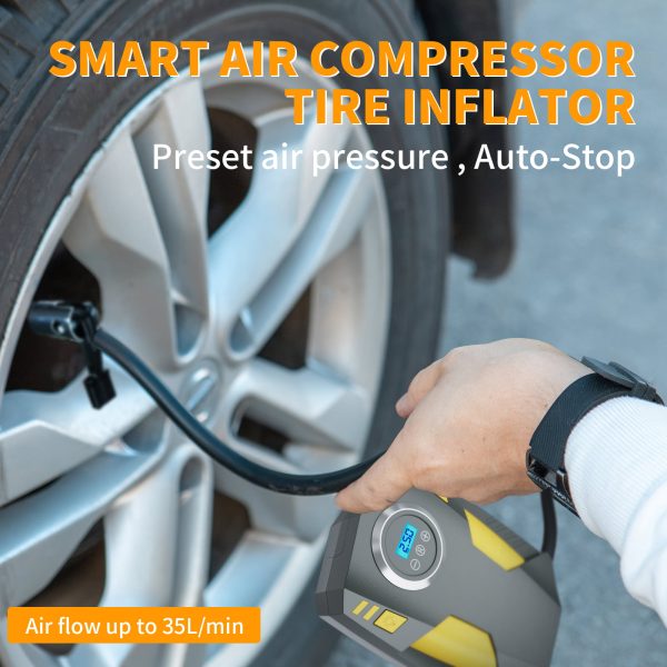Upgrade FEBFOXS Tire Inflator Air Compressor, 12V Portable Car Air Pump with Digital Pressure Gauge, 150 PSI , Bright LED Light - 图片 2