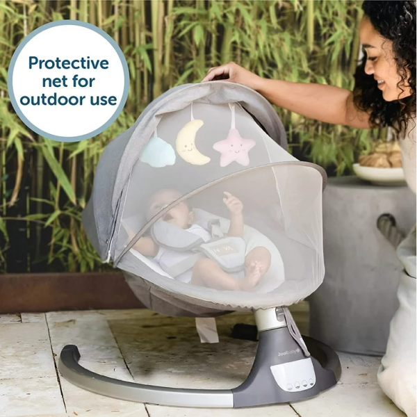 FEBFOXS Baby Swing for Infants, Electric Bluetooth Swing, Music Speaker with 10 Preset Lullabies, Remote Control, Gray - 图片 6