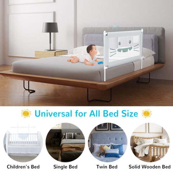 FEBFOXS 59" Toddler Bed Rails, Bed Rail for Toddlers, 30 Levels of Height Adjustment Baby Bed Rail Guard, Foldable Safety Baby Crib Rail for Children (Grey, 1 Side) - 图片 3