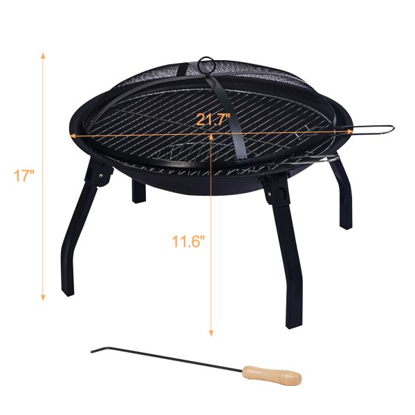 Fire Pits for Outside, 22 inch Foldable Fire Pit Wood Burning Outdoor Steel Firepit with Spark Screen and Poker for Campfire Patio Backyard Garden Picnic - 图片 7