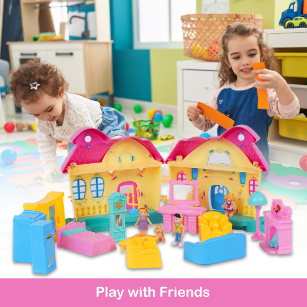 FEBFOXS Dollhouse Playset, Equipped with Dolls Figures and a Pet, Toy Gift 3 - 8 Years Old - 图片 2