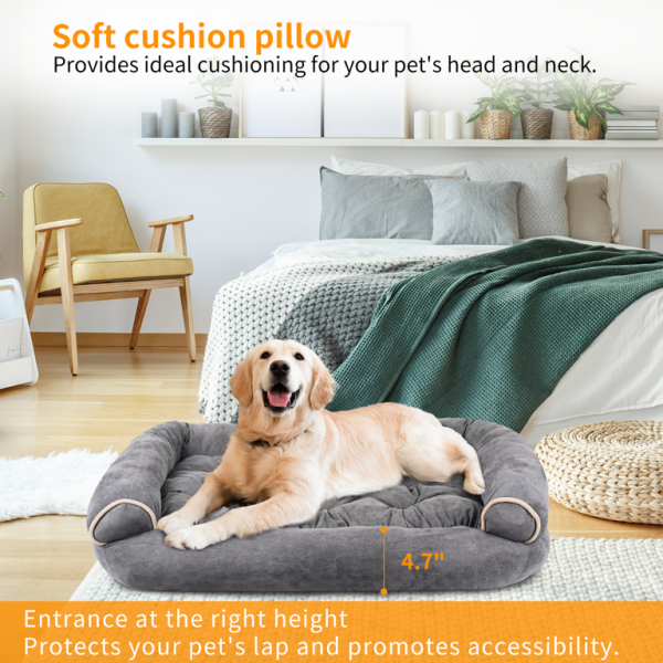 Dog Bed for Large Dogs, Washable Pet Bed with Removable Cushion, Warming Calming Pet Sofa Suitable for Pets Dogs, Gray - 图片 4