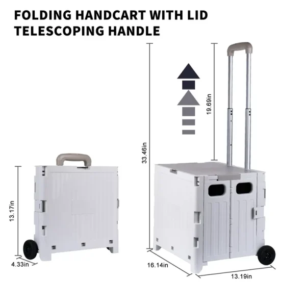 Foldable Utility Cart Folding Portable Rolling Crate Handcart Shopping Trolley Wheel Box with Lid Wear-Resistant Noiseless With 360°Rotate Wheel - 图片 7