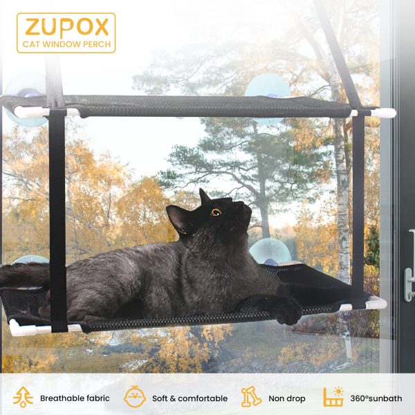 Cat Window Perch, Double Layered Cat Window Hammock, Window Mounted Cat Seat Cat Bed, Window Sill Cat Bed, Cat Hammock for Window, Black - 图片 2