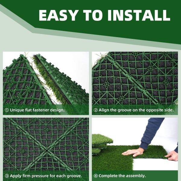 Artificial Grass Tiles Interlocking Turf Deck Set 12 Pack - 12"x12" Artificial Grass Self-draining Mat Flooring Decor Pad for Dog Pet Indoor Outdoor - 图片 2