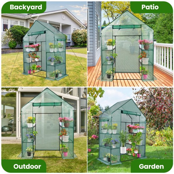 Greenhouse for Outdoors with Mesh Side Windows, 3 Tiers 4 Shelves Small Walk-In Green House Plant Stands Plastic PE Cover Outside Portable Warm House for Seedling Flowers Growing - 图片 2