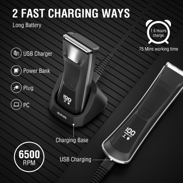 NEXPURE Bikini Trimmer,Pubic Hair Trimmer& Groin Ball Shaver for Women and Men, IPX5 Waterproof Electric Body Trimmer, USB Recharge Dock, LED Light & Display - Image 2