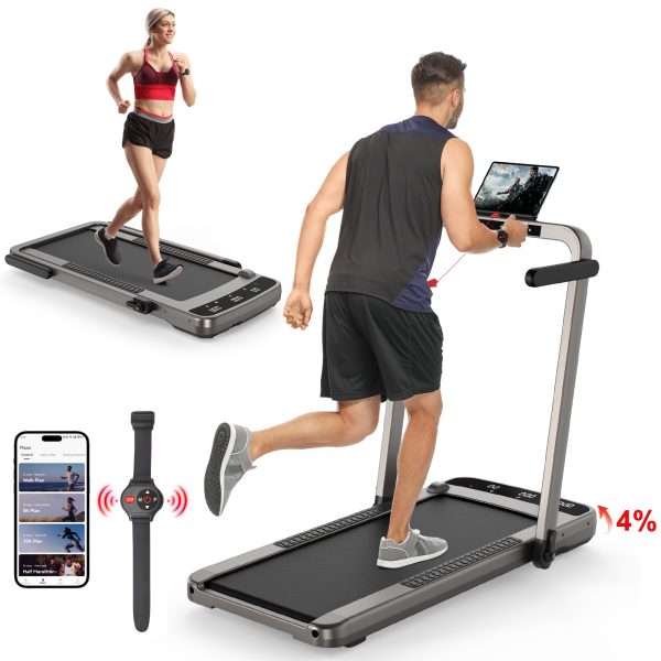 Under Desks Treadmill, 2.5HP 2 in 1 Folding Treadmill with incline APP for Home Office with Remote Control 300lbs, Grey