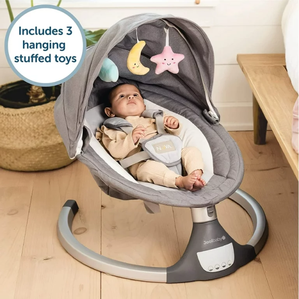 FEBFOXS Baby Swing for Infants, Electric Bluetooth Swing, Music Speaker with 10 Preset Lullabies, Remote Control, Gray - 图片 2