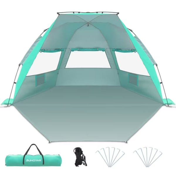 SUNOYAR Beach Tent Sun Shelter, Pop up Beach Tent for 4-6 Person with UPF 50+UV Protection, Portable Beach Shade Canopy for Camping, Picnics and Outdoor