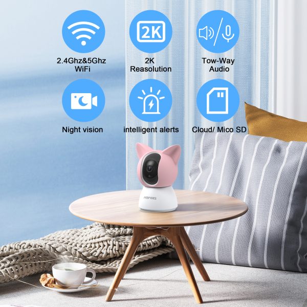 Febfoxs 2K Baby Monitor, 5G&2.4G Home Security Camera, Baby Camera, Motion Detection, 2-Way Audio, Night Vision for Baby and Pet Monitor - 图片 3