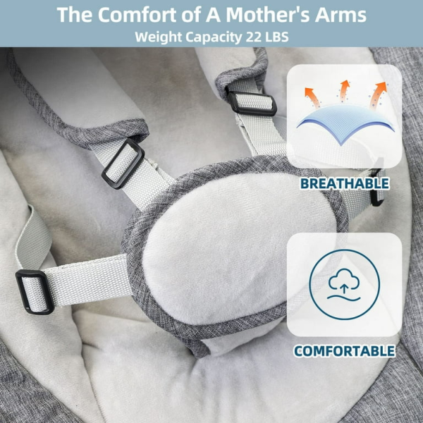 FEBFOXS Baby Swing for Infants, Electric Bluetooth Swing, Music Speaker with 10 Preset Lullabies, Remote Control, Gray - 图片 5