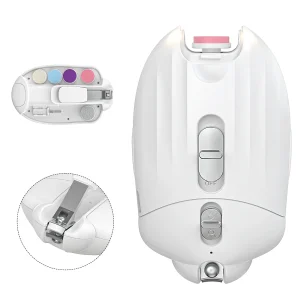 FEBFOXS Baby Nail Trimmer Electric, Safe Baby Nail Clippers, Baby Nail File Kit Manicure Set with Light and 6 Grinding Pads for Newborn Toddler or Adults, White