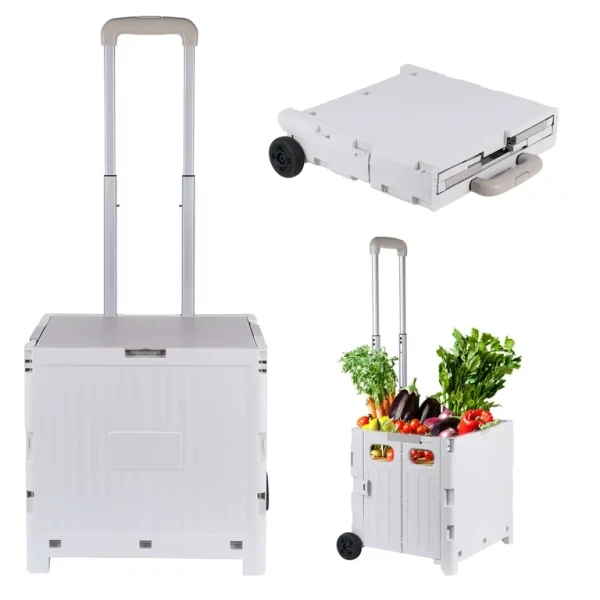 Foldable Utility Cart Folding Portable Rolling Crate Handcart Shopping Trolley Wheel Box with Lid Wear-Resistant Noiseless With 360°Rotate Wheel