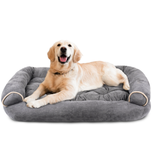 Dog Bed for Large Dogs, Washable Pet Bed with Removable Cushion, Warming Calming Pet Sofa Suitable for Pets Dogs, Gray