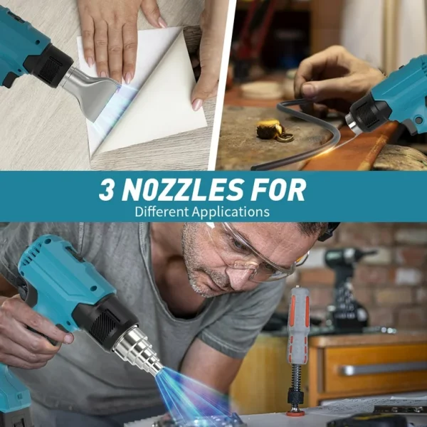 Cordless Heat Gun Fast Heating Soldering Hot Air Gun 122℉-1022℉ Variable Temperature Control with 3 Nozzles - 图片 5