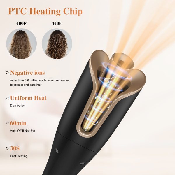 Febfoxs Curling Irons,Curling Iron Professional with 1" Large Rotating Barrel & 4 Temps,Salon Curl Hair,30S Fast Heating,Curly, Styling,Gold - 图片 2